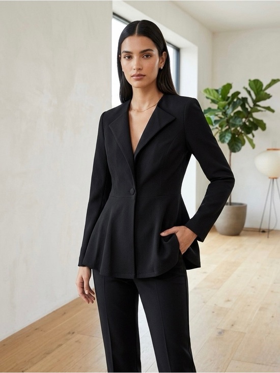 Jackets & Blazers - Tailored Black Peplum Blazer - Women's Jacket